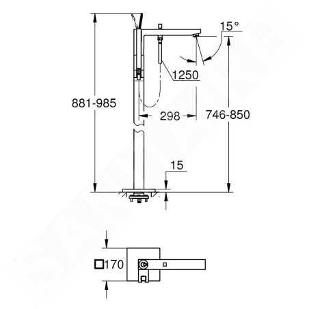 Grohe Eurocube Joy - Mitigeur de baignoire montage au sol, bec pivotant, chrome 23667001