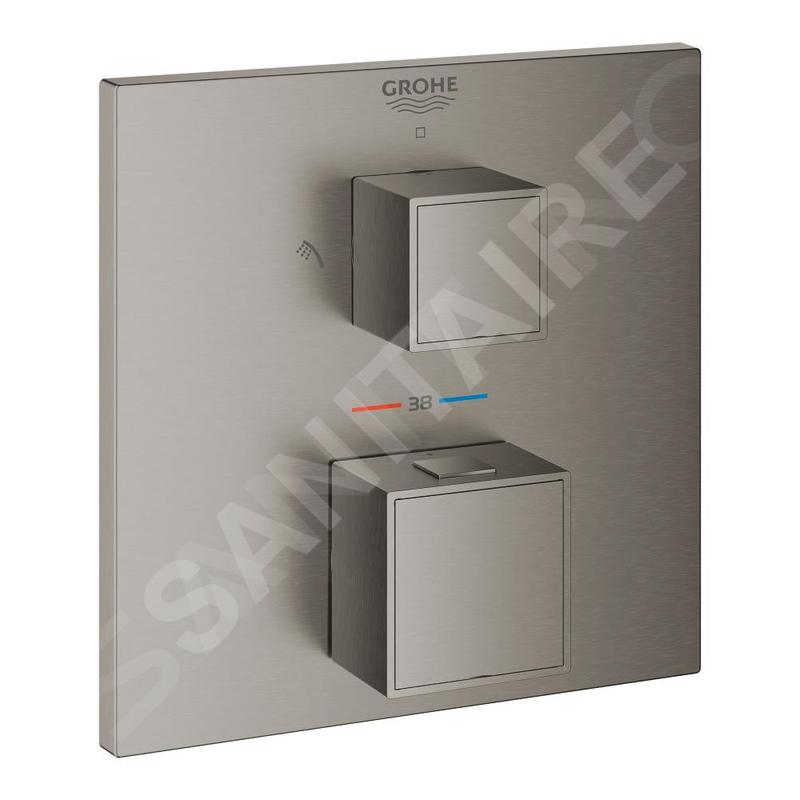 Grohe Grohtherm Cube - Mitigeur thermostatique encastré pour 2 sorties, Hard Graphite brossé 24154AL0
