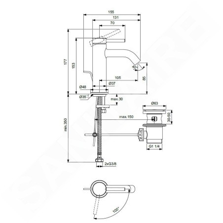 Ideal Standard Ceraline Nuovo - Mitigeur d'évier avec bonde, BlueStart, chrome BD758AA