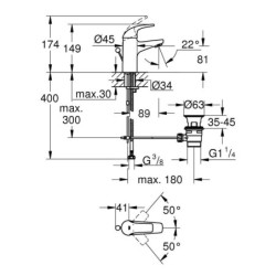 Grohe Start Curve - Mitigeur de lavabo avec vidage, chrome 23805000