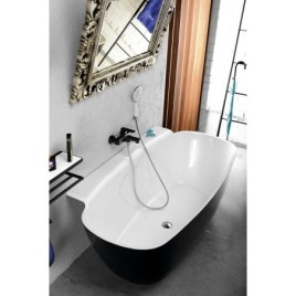 NIGRA Cast Marble Freestanding Bath 158x80x45cm, Noir/Blanc