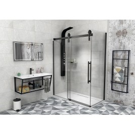 VOLCANO BLACK Porte de douche 1600 mm, verre clair