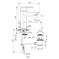 Ideal Standard Tesi - Mitigeur de lavabo avec vidage, BlueStart, chrome A6558AA