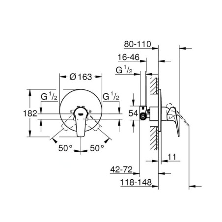 Grohe BauFlow - Mitigeur de douche encastré avec corps d'encastrement, chrome 29112000