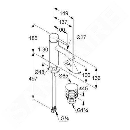 Kludi Bozz - Mitigeur de lavabo avec garniture de vidage Push-Open, noir mat 382883976