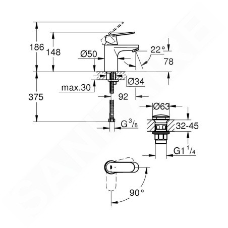Grohe Eurosmart Cosmopolitan - Mitigeur de lavabo avec vidage Push-Open, chrome 23927000