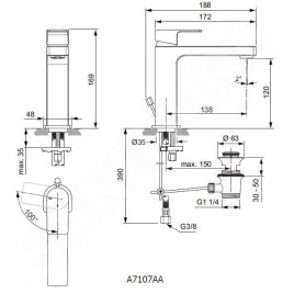 Ideal Standard Edge - Mitigeur de lavabo Grande Slim avec bonde, BlueStart, chrome A7107AA