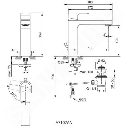 Ideal Standard Edge - Mitigeur de lavabo Grande Slim avec bonde, BlueStart, chrome A7107AA