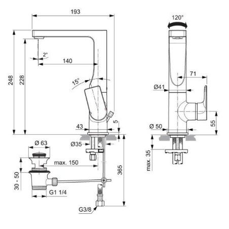 Ideal Standard Edge - Mitigeur de lavabo avec bonde et bec pivotant, chrome A7110AA