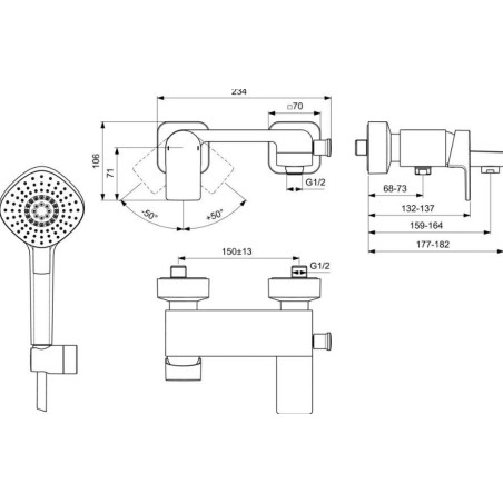 Ideal Standard Edge - Mitigeur de baignoire mural avec douchette, chrome A7122AA