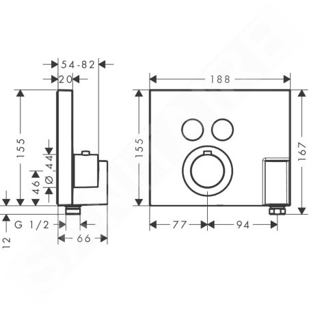 Axor ShowerSelect - Thermostat encastré Square pour 2 sorties avec unité FixFit et support, chrome 36712000