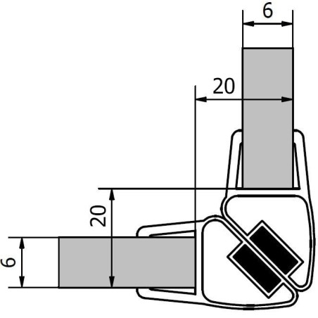Scellement magnétique (2 pcs) longueur 2000mm pour verre 6mm, coin