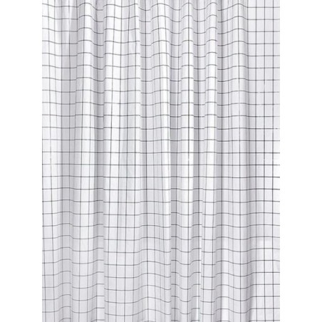 Rideau de douche 180x180cm, vinyle, motif carré noir/blanc