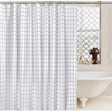 Rideau de douche 180x180cm, vinyle, motif carré noir/blanc