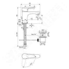 Ideal Standard Alpha - Mitigeur de lavabo avec garniture de vidage BlueStart, chrome BC648AA