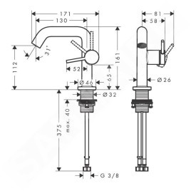 Hansgrohe Tecturis S - Mitigeur de lavabo avec vidage Push-Open, CoolStart, EcoSmart, bronze brossé 73320140