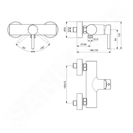 Ideal Standard CeraLine - Robinetterie de douche murale, chrome BC200AA
