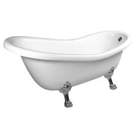 RETRO Bain de qualité 158x76x71cm, Chrome Matt Legs, Blanc