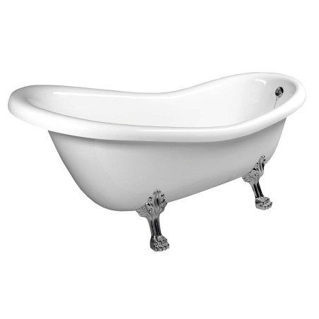 RETRO Bain de qualité 158x76x71cm, Chrome Matt Legs, Blanc