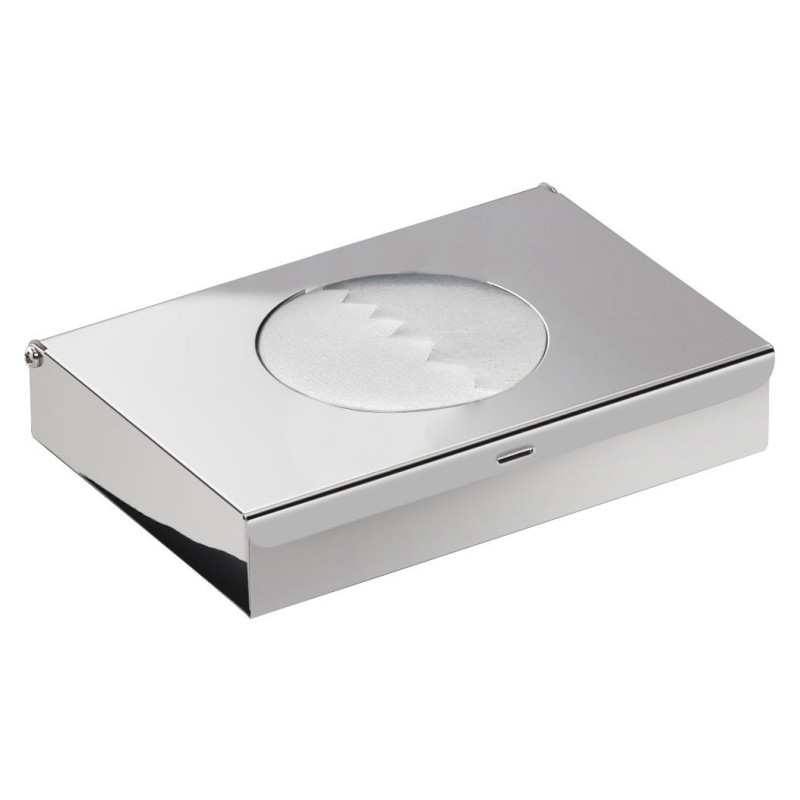 Distributeur sanitaire 134x26x90 mm, acier inoxydable poli