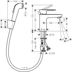Hansgrohe Vernis Blend - Mitigeur de lavabo avec douchette à main Bidette, chrome 71215000