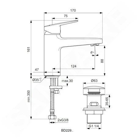 Ideal Standard CeraPlan - Mitigeur de lavabo Grande avec click-Clack, chrome BD229AA