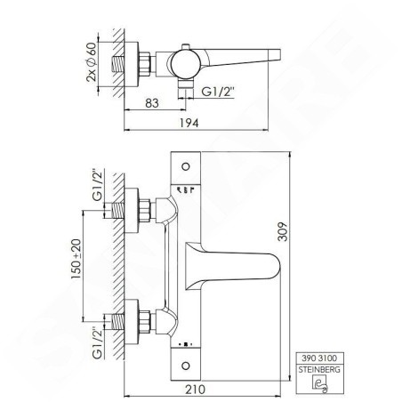 Steinberg 390 - Mitigeur thermostatique de baignoire, noir 390 3100 S