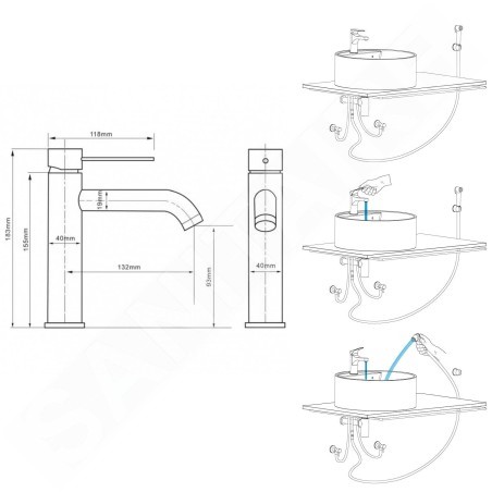 Sapho Rhapsody - Robinet de lavabo avec douchette, cuivre 1209-09PG
