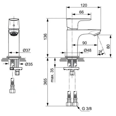 Ideal Standard Connect Air - Mitigeur de lavabo Piccolo Slim, Silver Storm A7018GN