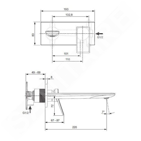 Ideal Standard Conca Tap - Mitigeur de lavabo encastré, bec 220 mm, Magnetic Grey A7372A5
