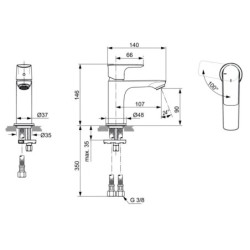 Ideal Standard Connect Air - Mitigeur de lavabo Slim, BlueStart, Magnetic Grey A7011A5