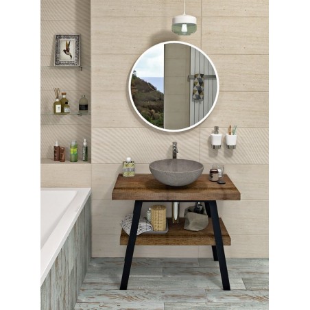 Table de lavabo TWIGA 100x72x50 cm, noir mat/bois neuf