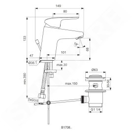 Ideal Standard CeraFlex - Mitigeur de lavabo avec vidage, BlueStart, chrome B1711AA