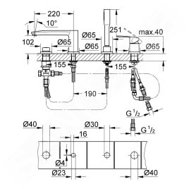 Grohe Eurostyle Cosmopolitan - Mitigeur au bord de baignoire, installation 4 trous, chrome 23048003