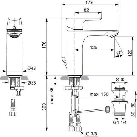 Ideal Standard Connect Air - Mitigeur de lavabo Grande avec vidage, chrome A7053AA