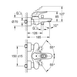 Grohe Eurostyle - Mitigeur de baignoire, chrome 33591003