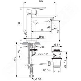 Ideal Standard Tesi - Mitigeur de lavabo avec garniture de vidage, chrome A6557AA