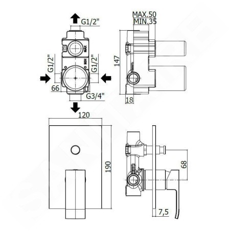 Paffoni Level - Mitigeur de douche encastré avec inverseur et corps d’encastrement, chrome LES015CR