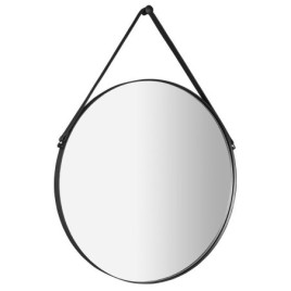 Miroir rond ORBITER avec bracelet en cuir, ø 70cm, noir mat