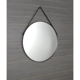 Miroir rond ORBITER avec bracelet en cuir, ø 70cm, noir mat