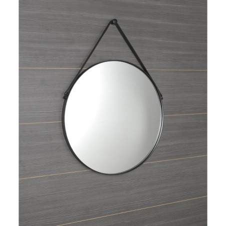 Miroir rond ORBITER avec bracelet en cuir, ø 70cm, noir mat