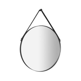 Miroir rond ORBITER avec bracelet en cuir, ø 50cm, noir mat