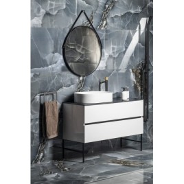 Miroir rond ORBITER avec bracelet en cuir, ø 50cm, noir mat