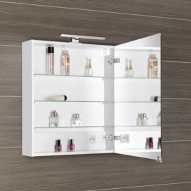 MIRRÓ miroir armoire incl. Lumière LED, 60x70x16cm, gauche/droite, blanc
