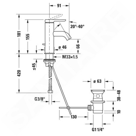Duravit C.1 - Mitigeur de lavabo avec vidage, chrome C11010001010
