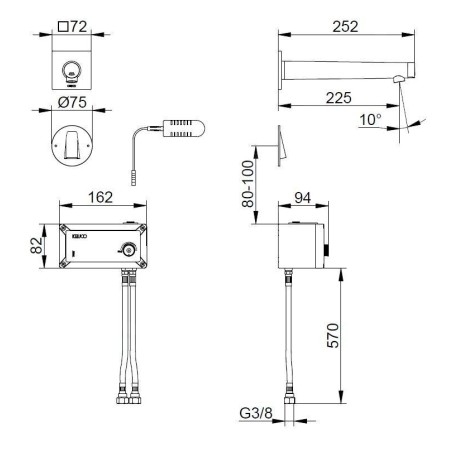 Keuco IXMO - Mitigeur de lavabo électronique encastré, alimentation réseau, noir mat 59517371102