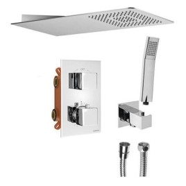 LATUS Set de douche en béton avec robinet de mélangeur thermostatique, boîte d'installation, 2 sorties, Chrome