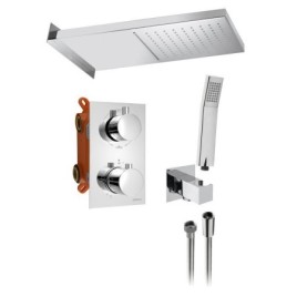 KIMURA Set de douche en béton avec robinet de mélangeur thermostatique, boîte, 3 sorties, Chrome