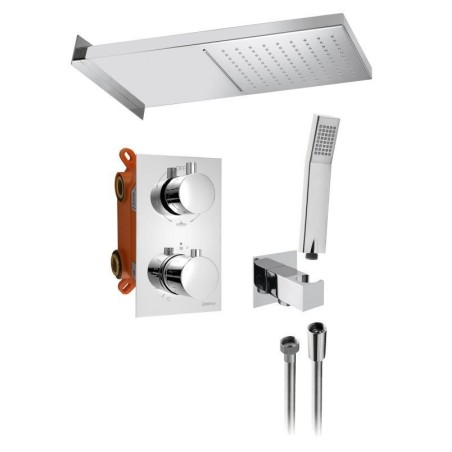 KIMURA Set de douche en béton avec robinet de mélangeur thermostatique, boîte, 3 sorties, Chrome
