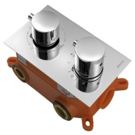 KIMURA Set de douche en béton avec robinet de mélangeur thermostatique, boîte, 3 sorties, Chrome